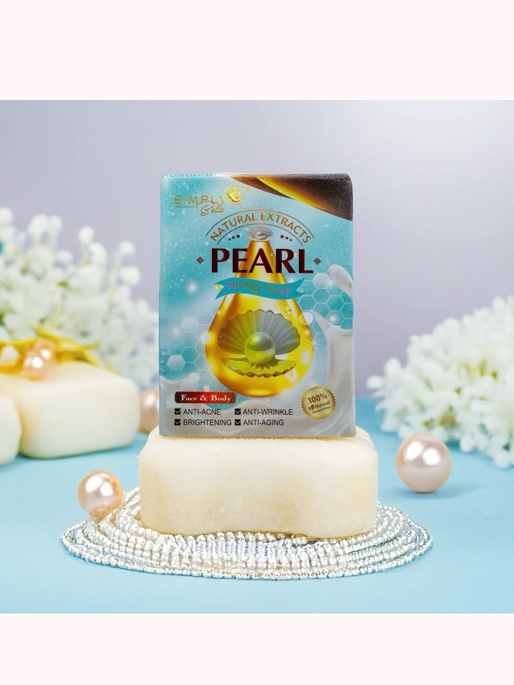 Simply Bella Pearl Sponge Soap – Face & Body, 100g, New